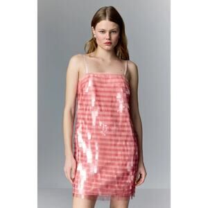 Badgley Mischka Pink Paillette Mini Dress